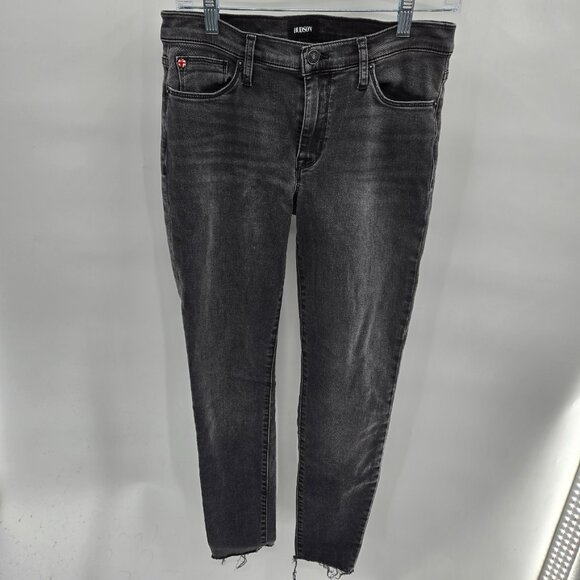 Hudson Black Natalie Midrise Skinny Ankle Raw Hem Jeans Waist 27 - Picture 1 of 15
